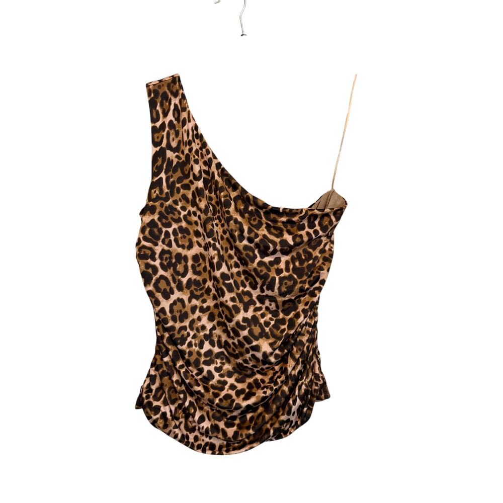 Sofia Vergara One Shoulder Leopard Top XXL Brown Animal Print Coquette Going Out